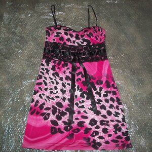 womens sexy animal print pink slip dress.Size large